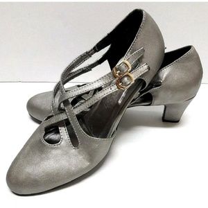 ANGEL STEPS Metallic Gray Leather Pumps 9.5M